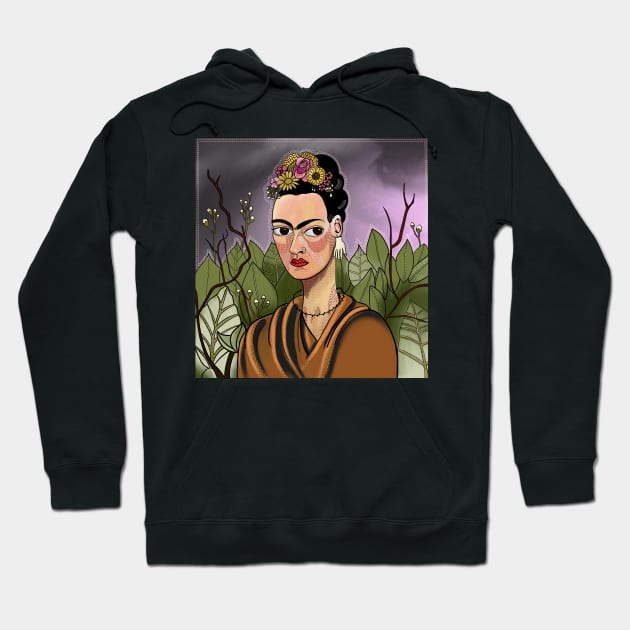 Freda Kahlo Freda self portrait with barb wire necklace Hoodie by LovableDuck